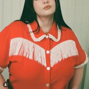 Red Fringe Button-Up Shirt